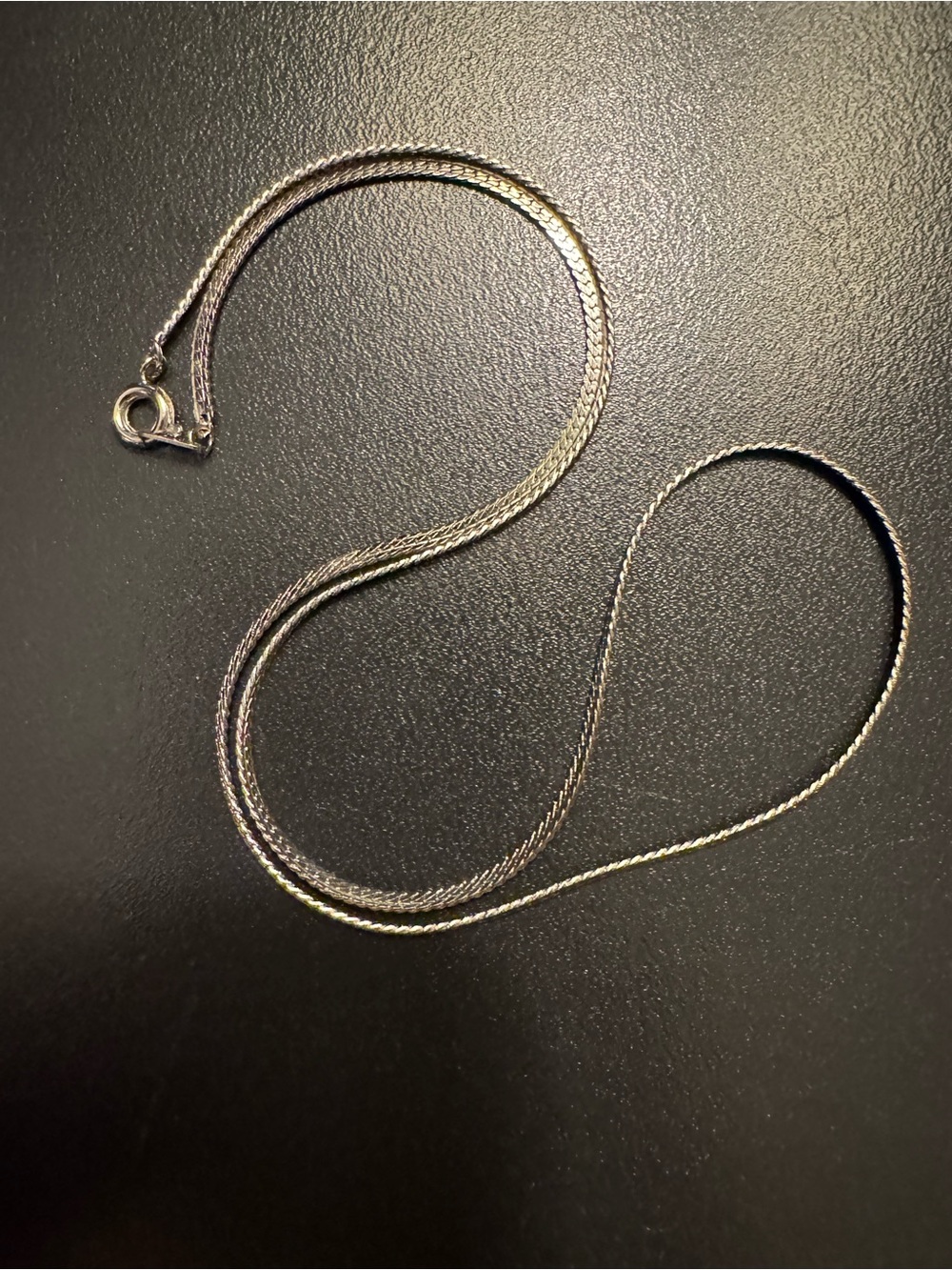 Silver Tone Herringbone Chain Necklace 17”